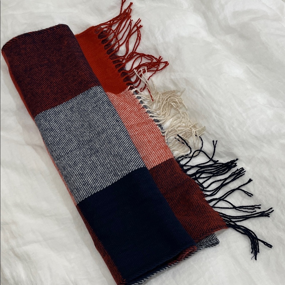 Plaid Scarf in Red, Blue, and Cream